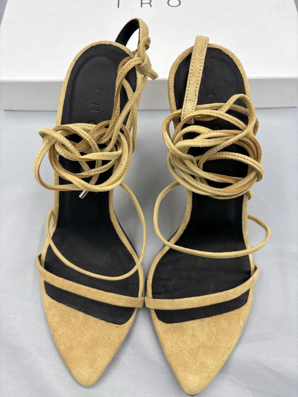 IRO Strappy Heels Womens Size 7.5 Light Yellow Suede Lace Up Stiletto AK712